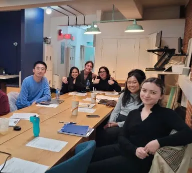 Beginner French class in Vancouver, small group of students learning French with native teacher at Learn French in Vancouver