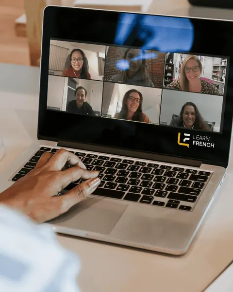 A Learn French online class seen on a laptop