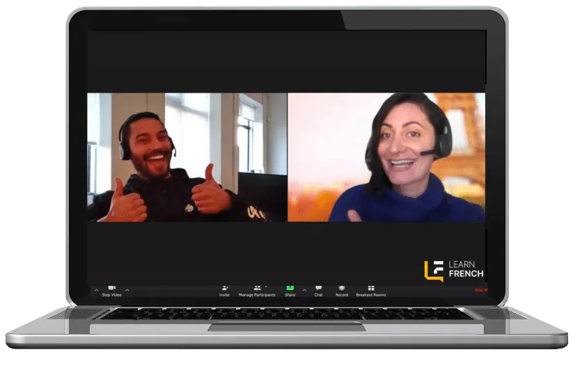 Lily teaching a student in a live Learn French masterclass on Zoom