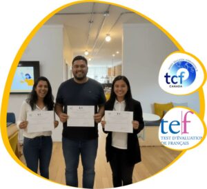 TEF & TCF Expression Écrite: Writing Guide + Sample Answers 1 TEF TCF expression écrite preparation — students celebrating with TEF and TCF certificates after passing the French writing exam